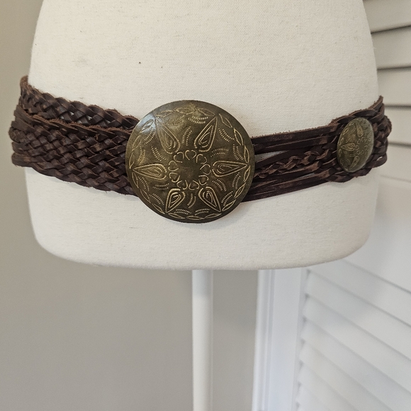 Moroccan Leather Braided Concho Belt - Picture 5 of 11